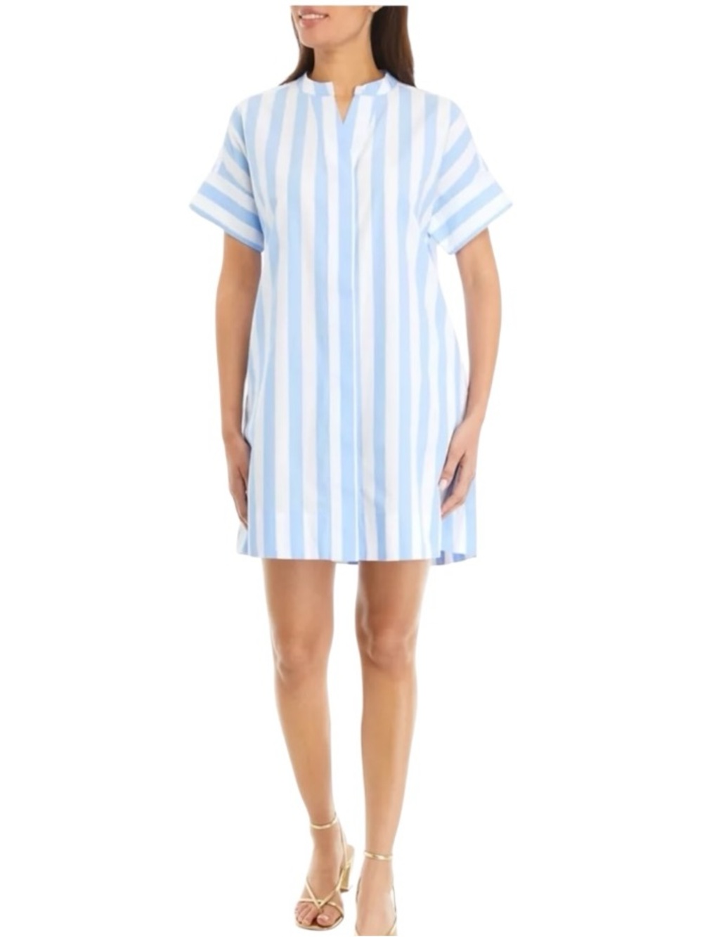 Crown & Ivy Stripe Shift Dress Medium Blue White Cotton Casual Beach Preppy